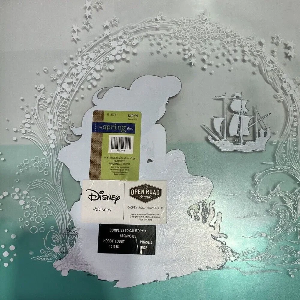 Disney The Little Mermaid Ariel Glass Wood Hanging Wall Decor 14” Square
